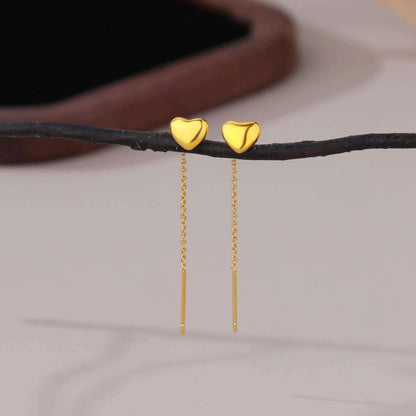 Heart Charm Chain Threader Earrings 316L