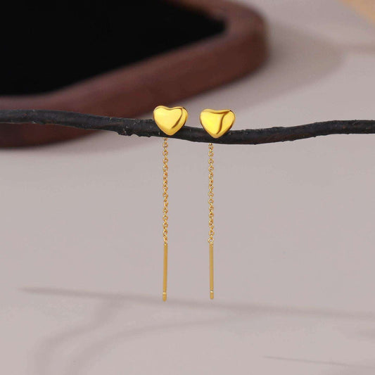 Heart Charm Chain Threader Earrings 316L