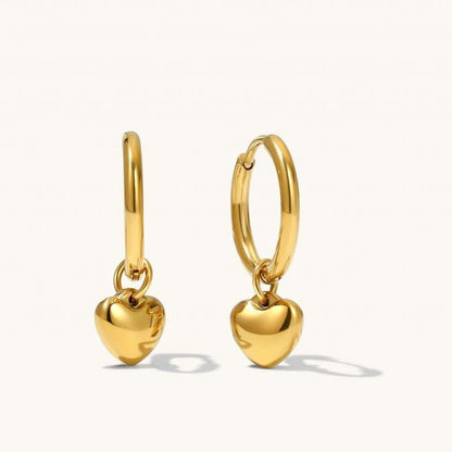 Gold-Tone Heart Charm Hoop Earrings 316L