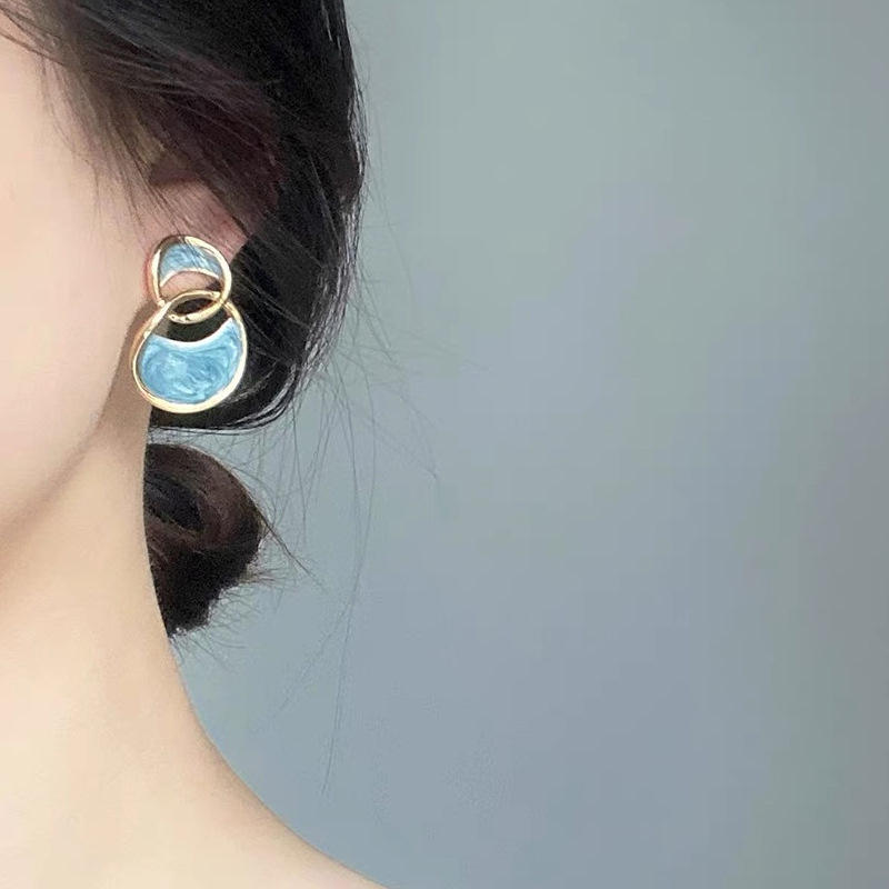 Blue Enamel Geometric Drop Earrings