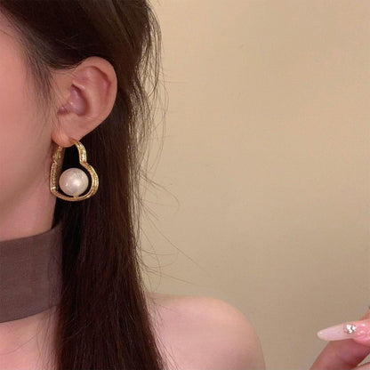 Korean Gold-Tone Pearl Hoop Earrings