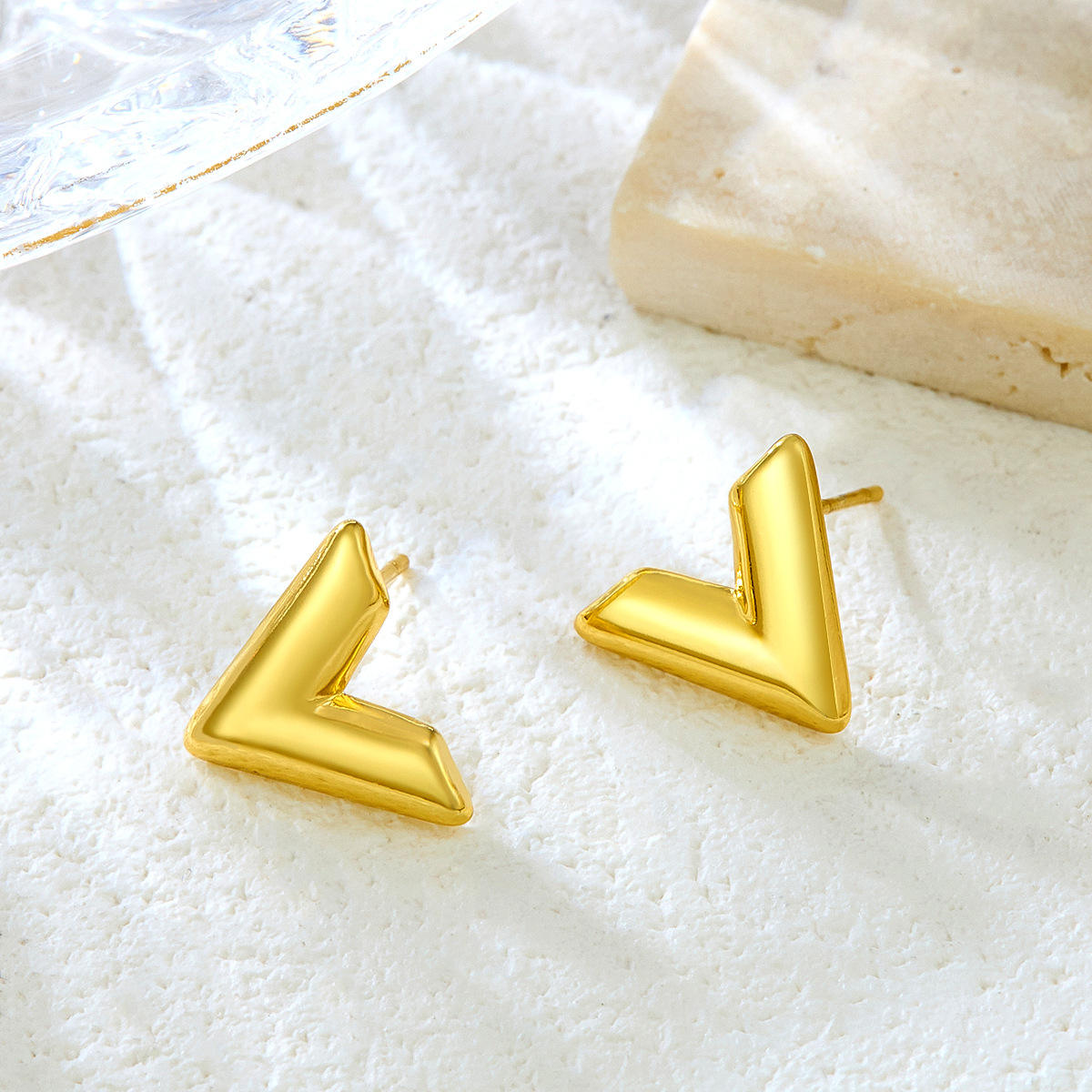 Minimal Gold V Stud Earrings