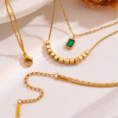 Green Stone Layered Necklace
