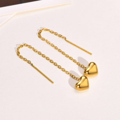 Heart Charm Chain Threader Earrings 316L