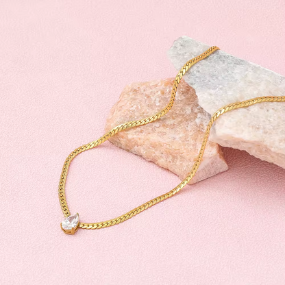 Snake Chain Teardrop Crystal Necklace
