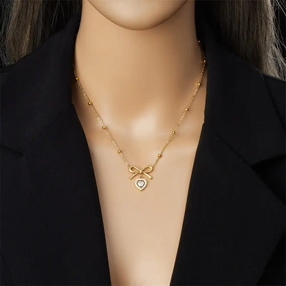 Diamond Bowknot Beads Chain Necklace