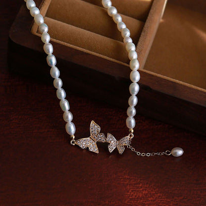 Pearl Beads Butterfly Charm Necklace