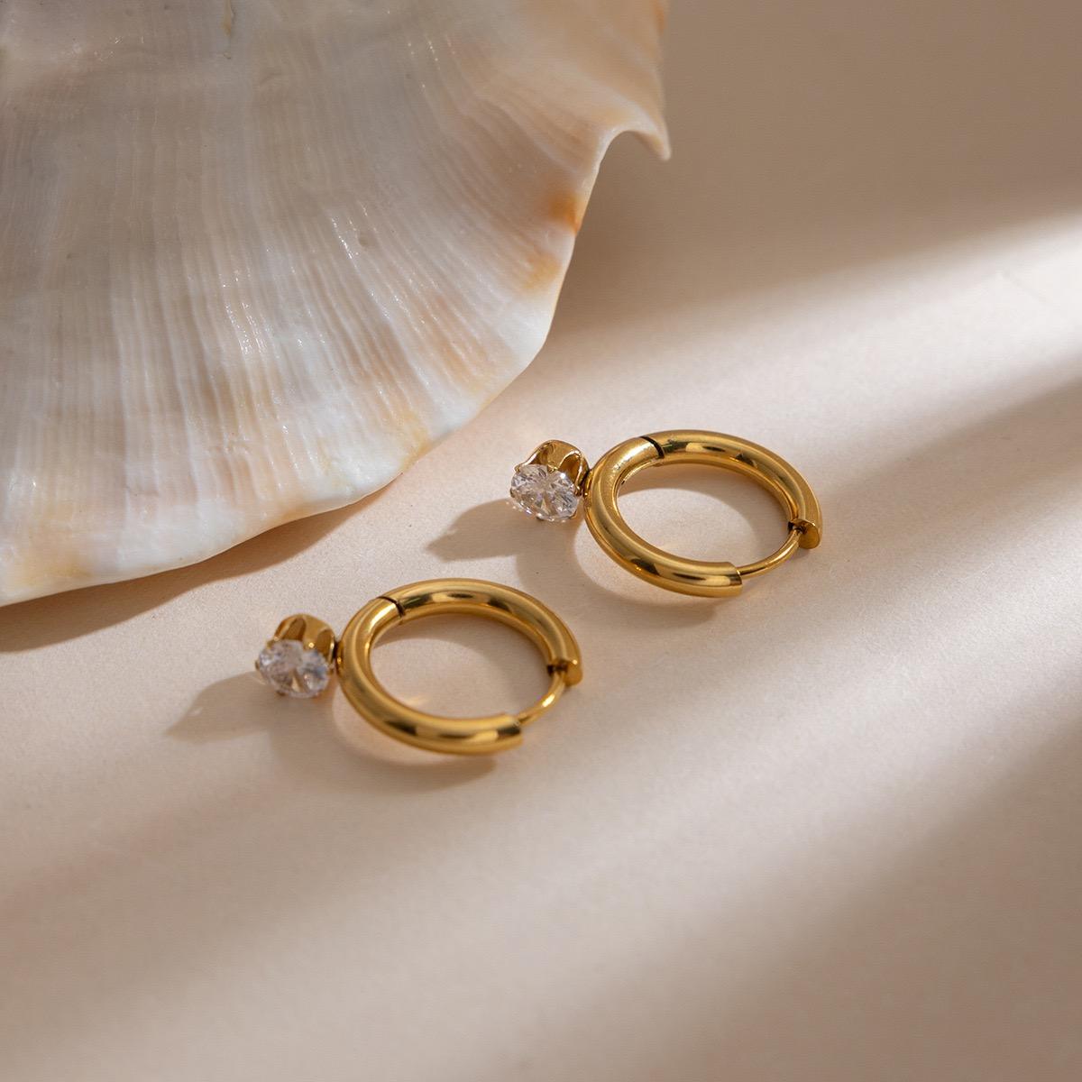 Crystal Charm Mini Hoop Earrings 316L