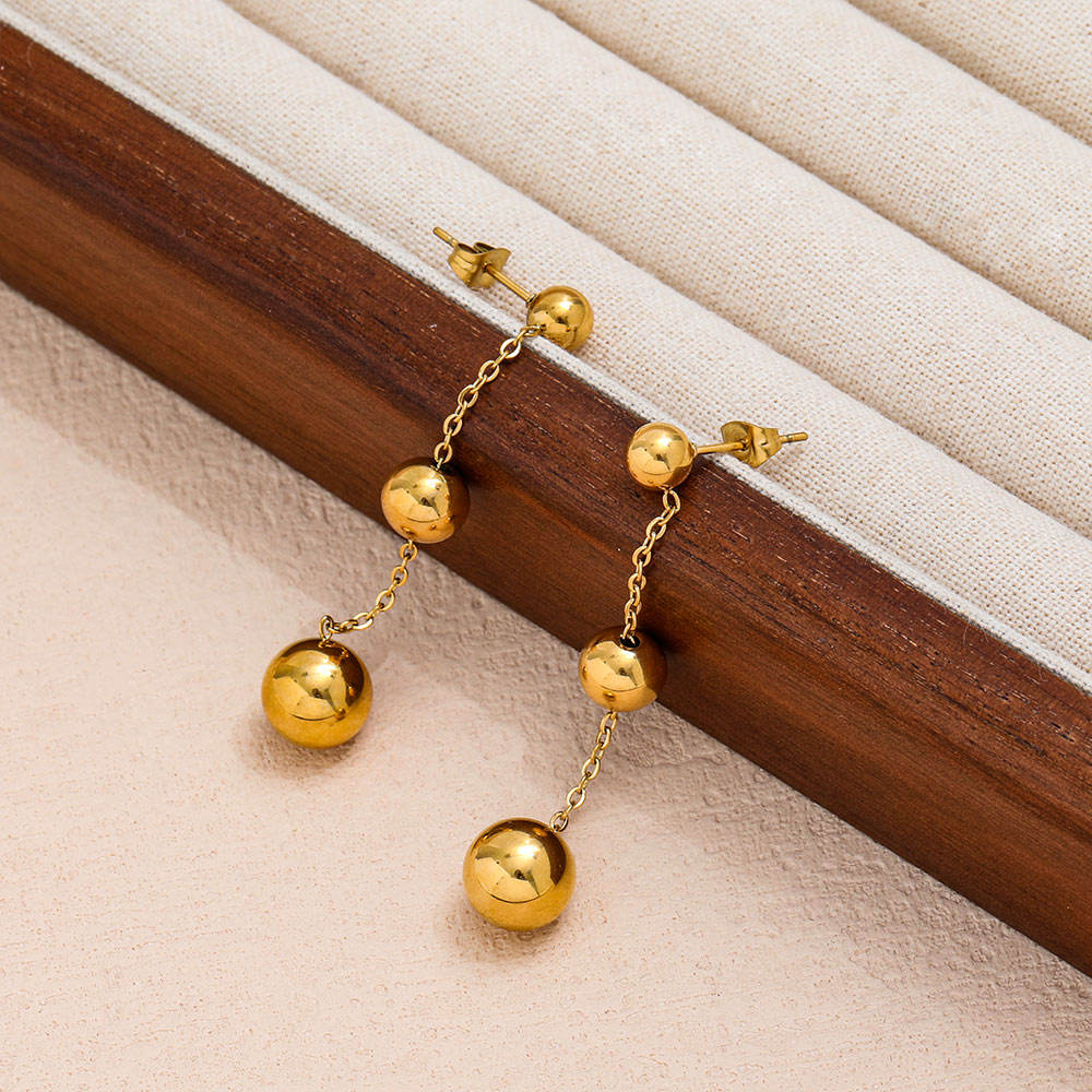 Triple Bead Chain Drop Earrings 316L