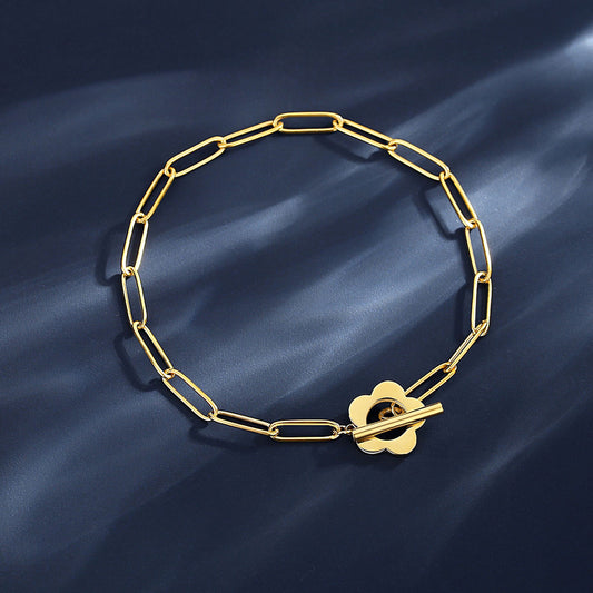 Golden Link Chain Bracelet with Floral Toggle – Anti-Tarnish