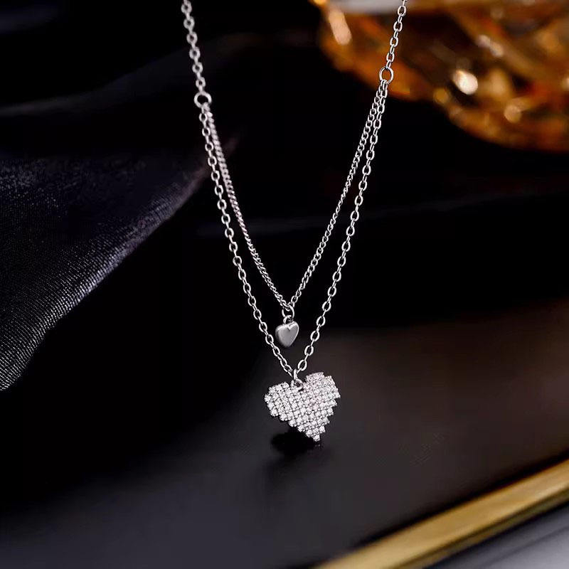 Korean Silver Heart Layered Necklace
