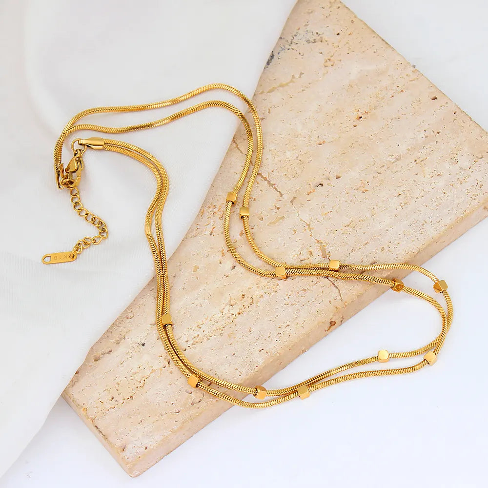 2 Layers Snake Bone Square Chain Elegant Women's Necklace