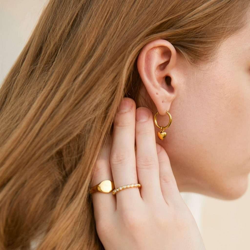 Gold-Tone Heart Charm Hoop Earrings 316L