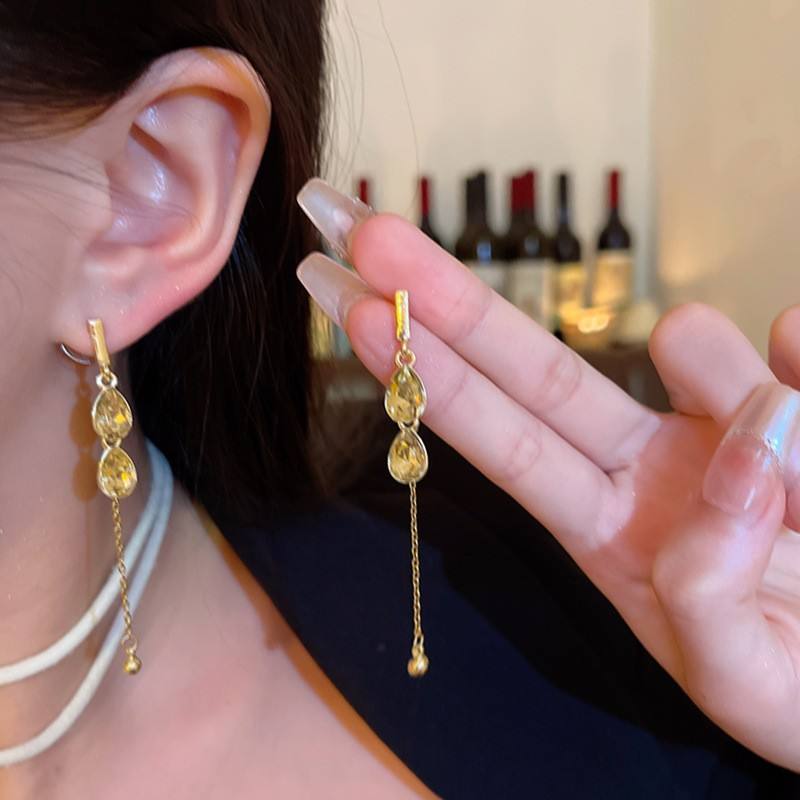 Crystal Teardrop Chain Drop Earrings