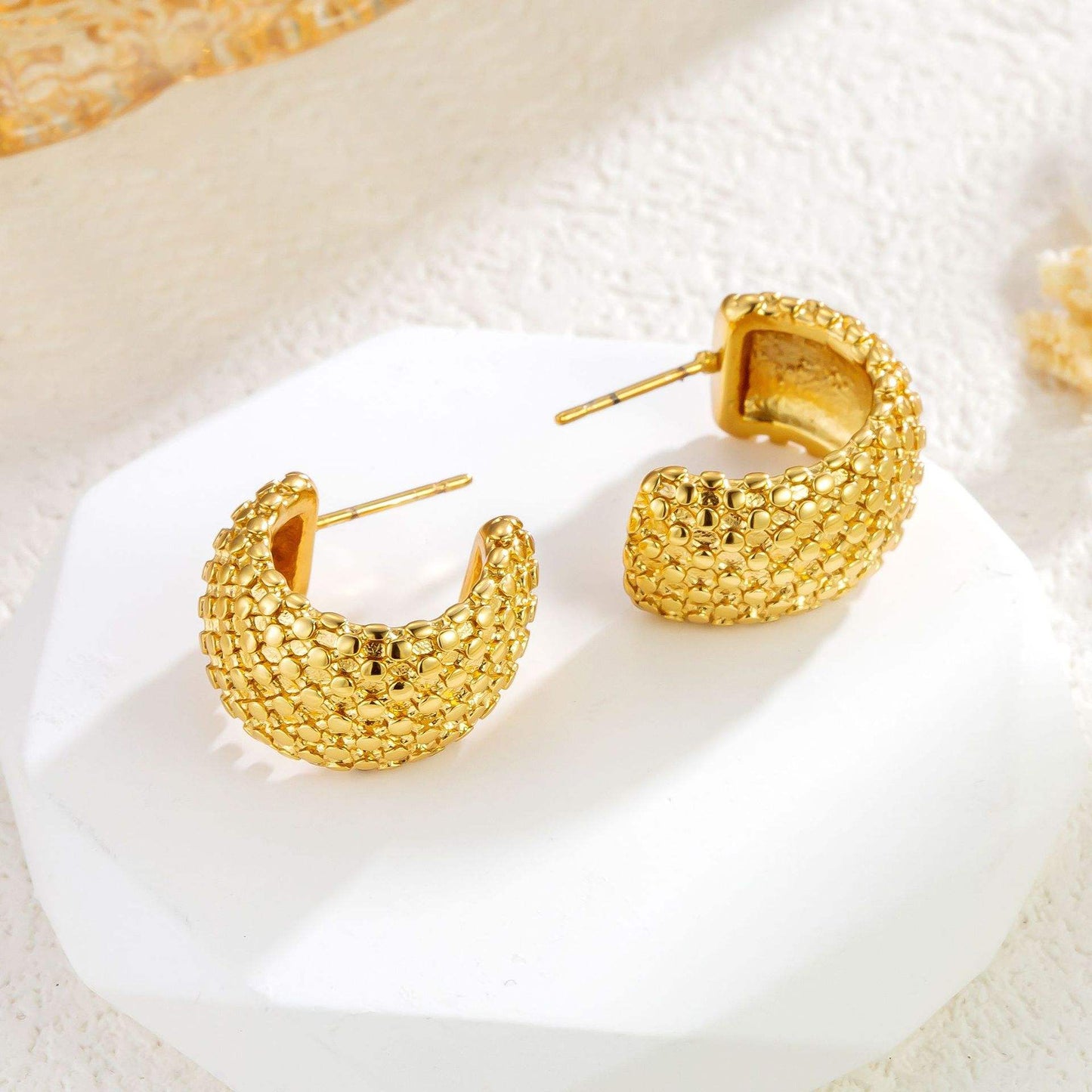 Textured Gold Half Hoop Earrings