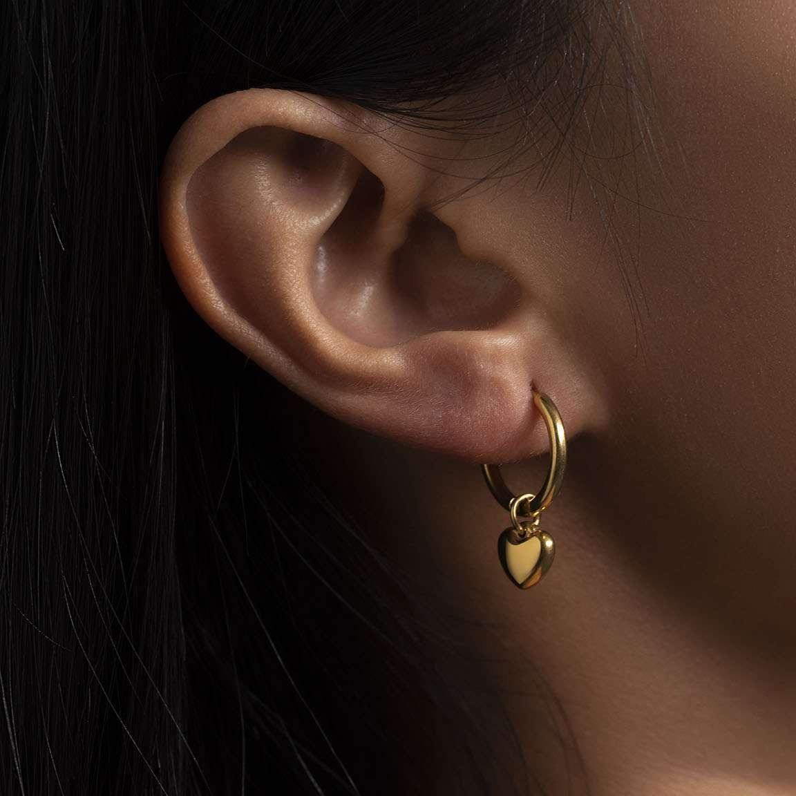 Gold-Tone Heart Charm Hoop Earrings 316L