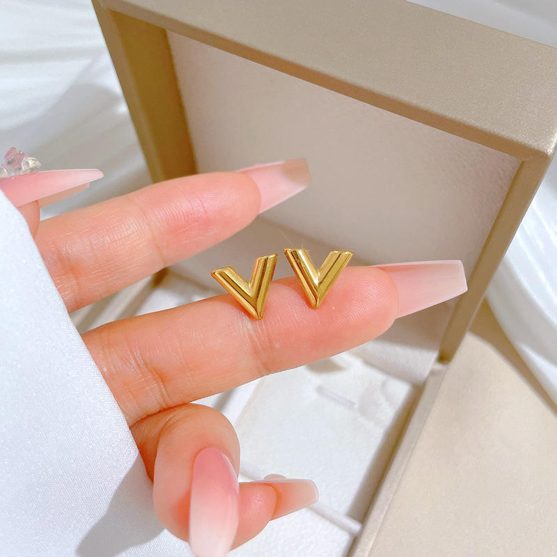 Minimal Gold V Stud Earrings