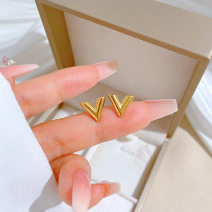 Minimal Gold V Stud Earrings