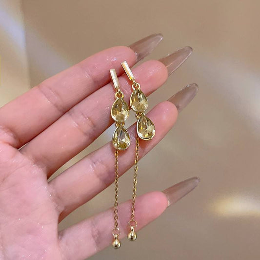 Crystal Teardrop Chain Drop Earrings