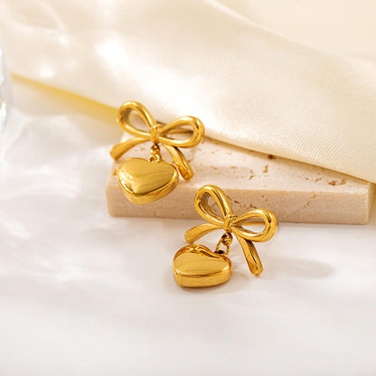 Bow & Heart Stud Earrings