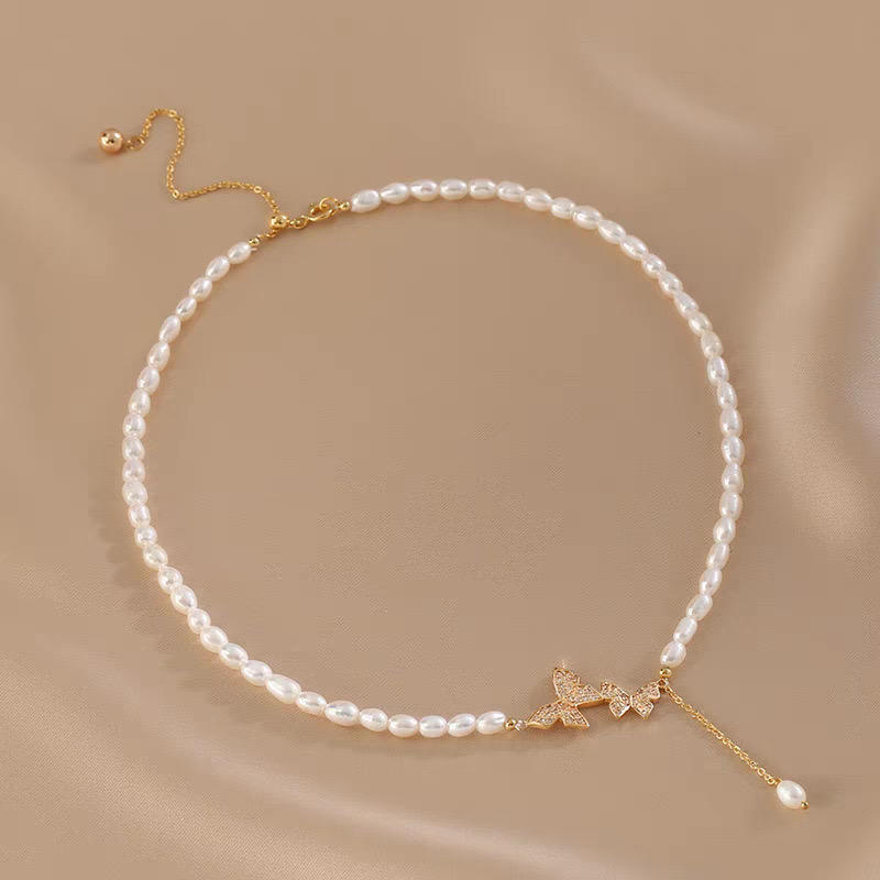 Pearl Beads Butterfly Charm Necklace