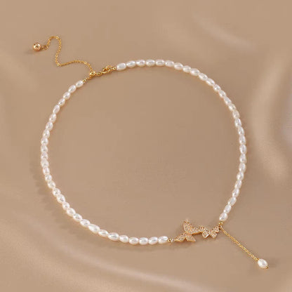 Pearl Beads Butterfly Charm Necklace