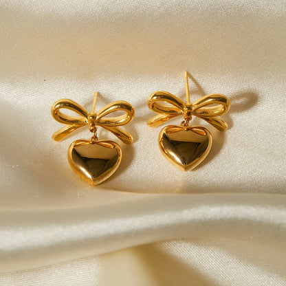 Bow & Heart Stud Earrings