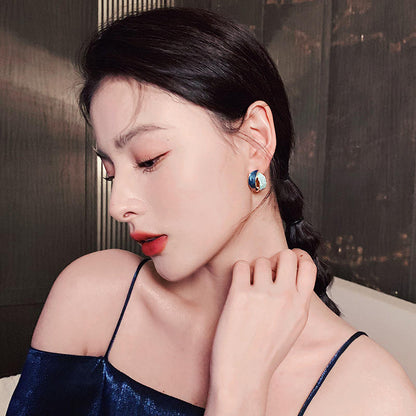 Korean Dual Tone Enamel Stud Earrings