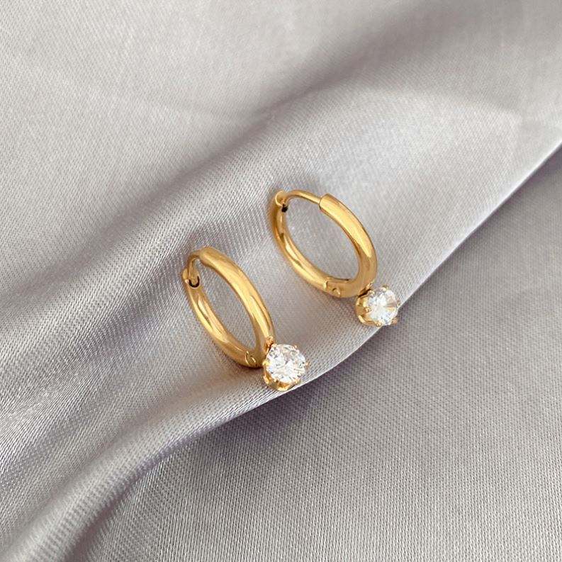 Crystal Charm Mini Hoop Earrings 316L