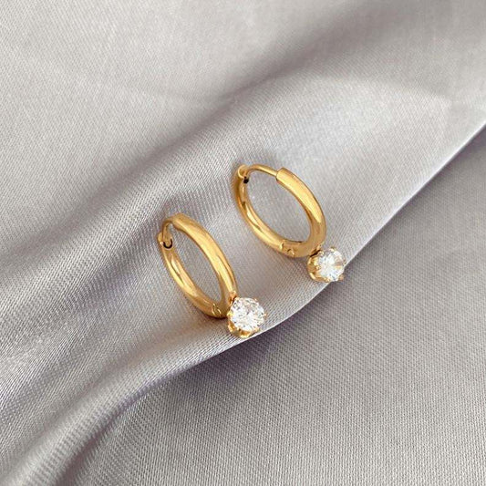 Crystal Charm Mini Hoop Earrings 316L