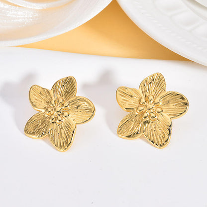 Golden Floral Textured Stud Earrings 316L