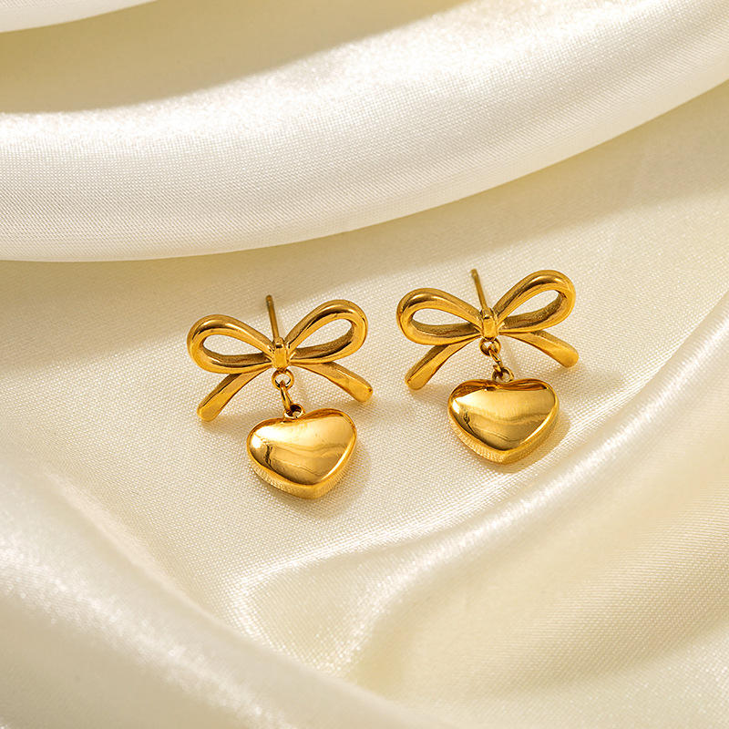 Bow & Heart Stud Earrings
