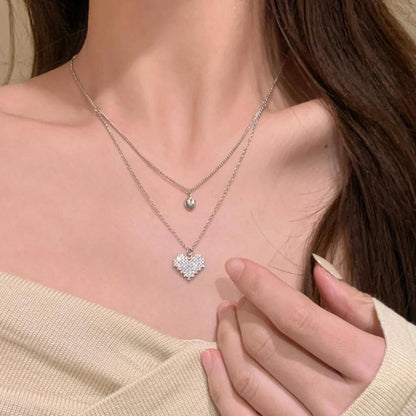 Korean Silver Heart Layered Necklace