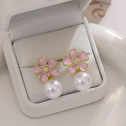Korean Floral Pearl Drop Earrings