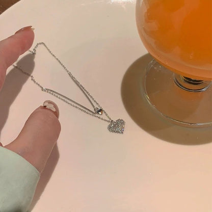 Korean Silver Heart Layered Necklace
