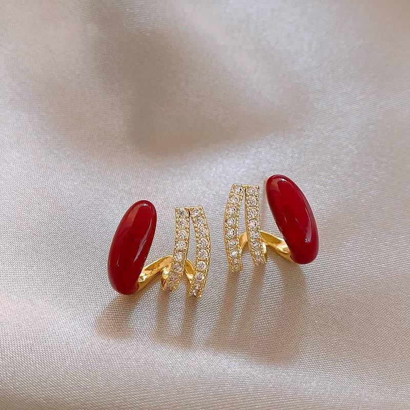 Korean Double Hoop Crystal Stud Earrings