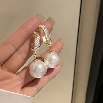 Round Pearl Dangle Earrings