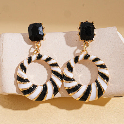 Black & White Spiral Hoop Drop Earrings
