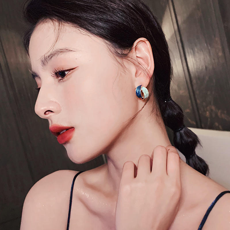 Korean Dual Tone Enamel Stud Earrings
