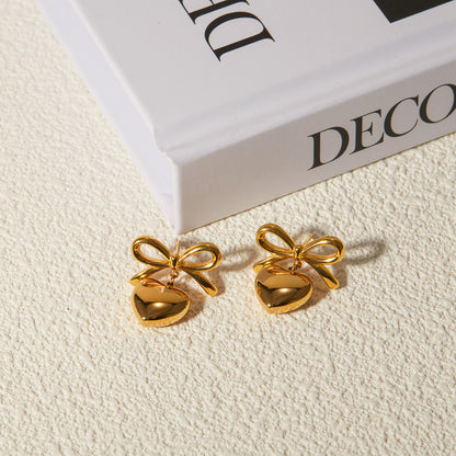 Bow & Heart Stud Earrings