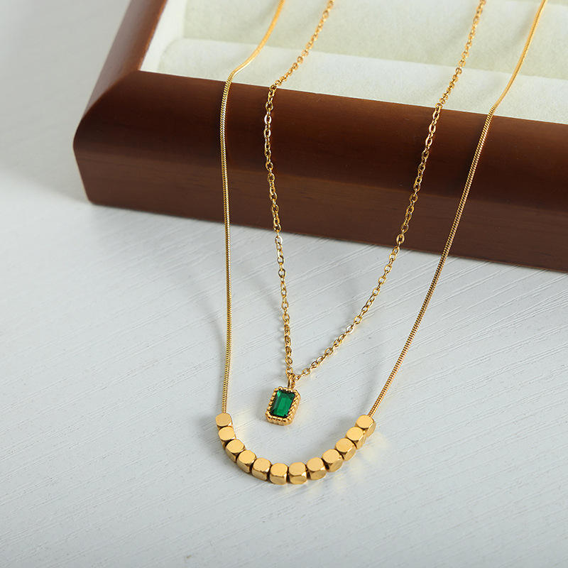 Green Stone Layered Necklace