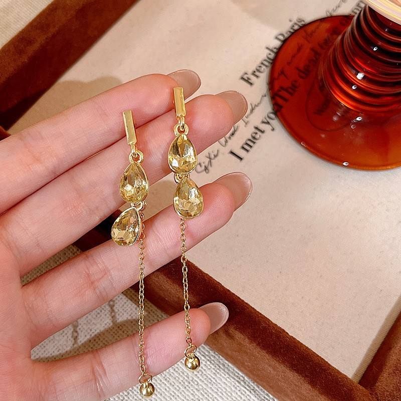 Crystal Teardrop Chain Drop Earrings