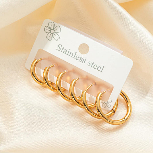 Classic Golden Hoop Set – Anti-Tarnish Stainless Steel (Set of 3 Pairs)