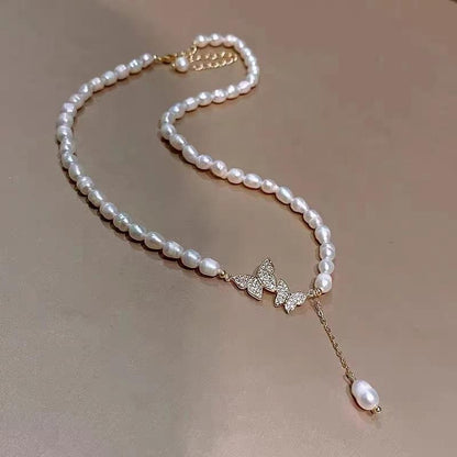 Pearl Beads Butterfly Charm Necklace