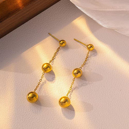 Triple Bead Chain Drop Earrings 316L
