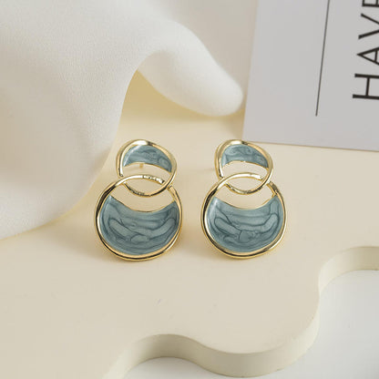 Blue Enamel Geometric Drop Earrings