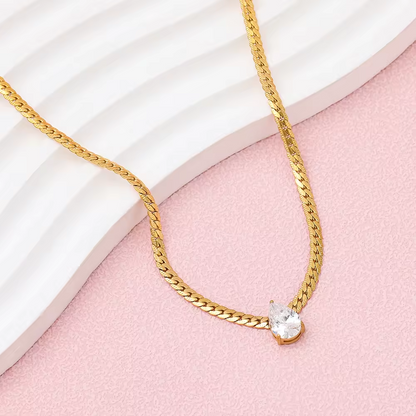 Snake Chain Teardrop Crystal Necklace