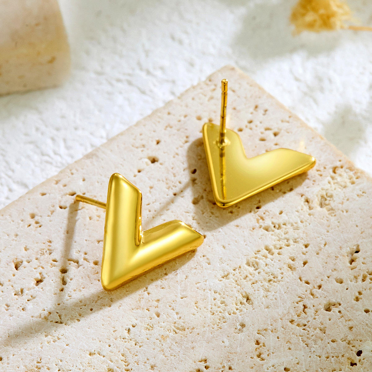 Minimal Gold V Stud Earrings