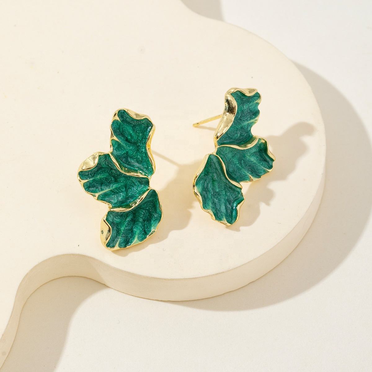 Green Leaf Statement Earrings