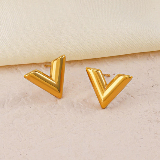 Minimal Gold V Stud Earrings